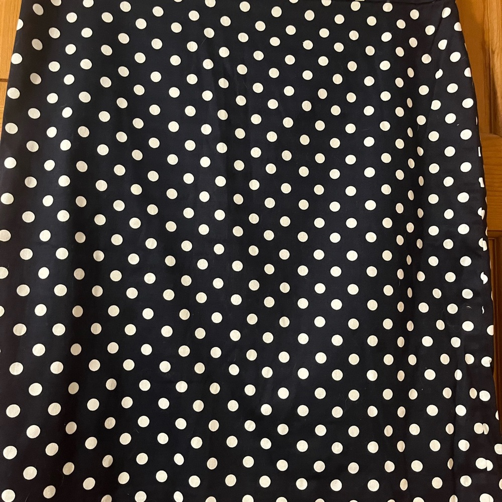 J Crew Preppy Knee Length The Pencil Skirt, Navy White Polka Dots, Size 10